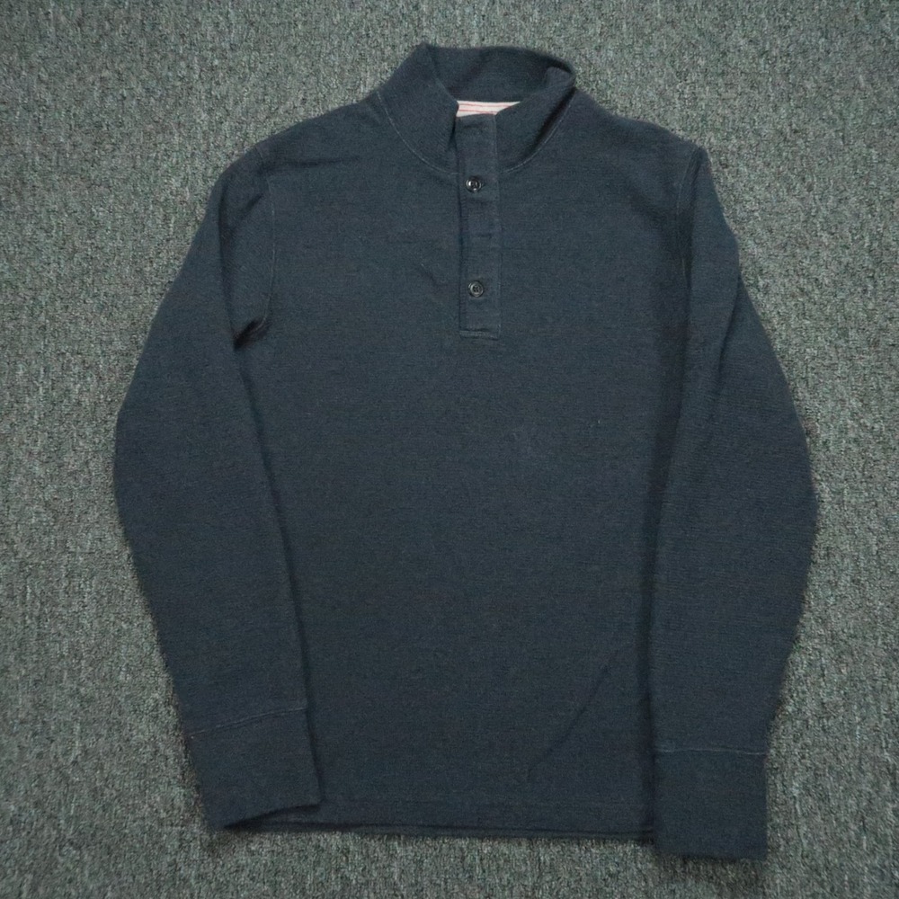 Relwen Sweater Mens Small Blue Mock‎ Neck Henley Pullover Long Sleeve